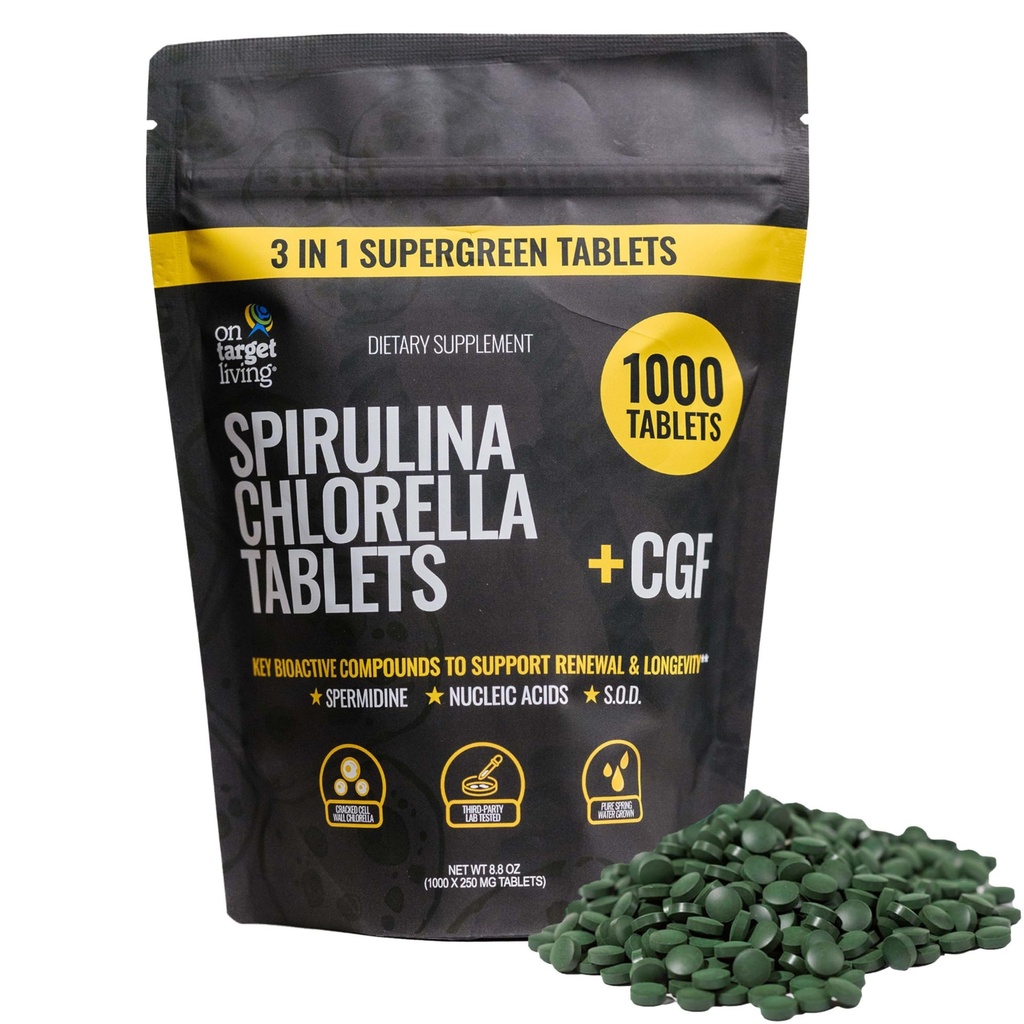 Hedefte Spirulina Chlorella + CGF | 1000 Supergreen Tabletler | Vegan | Immune Support | Proteinde Yüksek | Alkalyning | Nutrient Dense | Enerji | Recovery | Recovery | Recovery | Recovery |