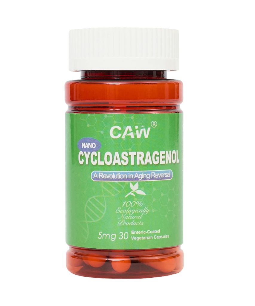 CAW Nano Cycloastragenol 98% 5Mg | Telomere Length Anti-Aging | DNA Repair Cell Health | 30 Enteric-Coated Vegetarian Capsules 1 Bottle