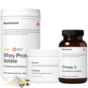 Momentous Three - Creatine Monohydrate Powder (30 Servings), Grass-Fed Whey Protein Powder (Vanilla) & Omega-3 Fish Oil 1600mg - Daily Essentials for Strength, Performance & Lean Muscle Recovery