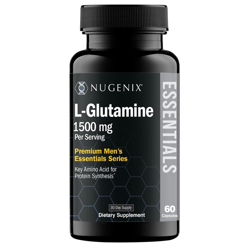 Nugenix Essentials L-Glutamine, 1500 mg% 100 Botanik L-Glutamine Amino Asit, Protein Synthesis, Supports Hücresel Fonksiyonl, 60 Capsules