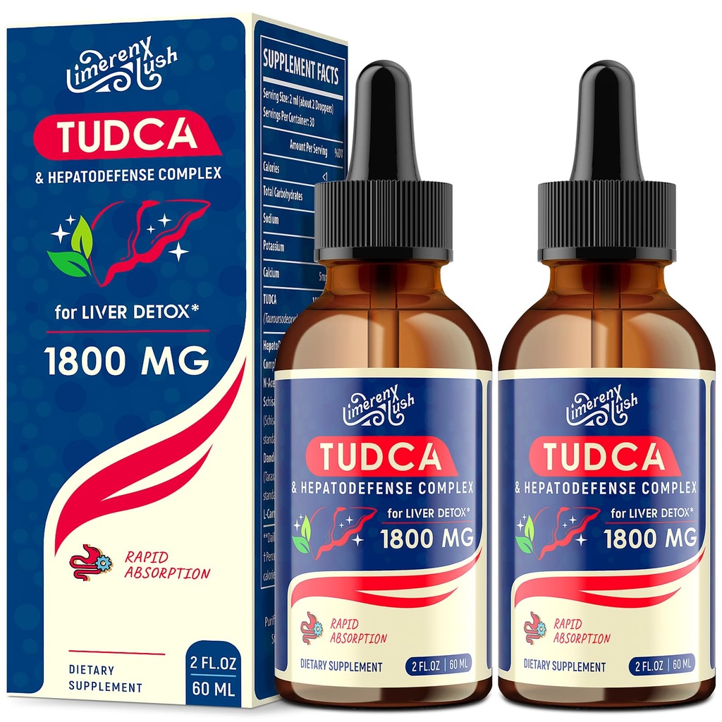 TUDCA Liver Support Drops 1800 mg - Bile Salts, NAC, Schisandra ve Dandelion, Liver Detox & Tamir - Hızlı Bağışlama, Şekersiz, Alkol Özgür - 4 Fl.Oz