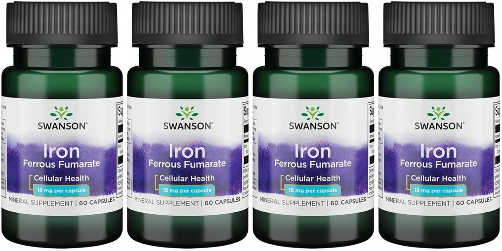 Swanson Iron (Ferrous Fumarate) - Mineral Supplement Enerji Desteği - Oksijen Teslimat ve Fatty Asit Metabolism 60 Sgels (4 Pack)