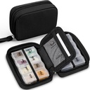Zannaki Cute Pill Organizer for Purse with Two Reforce 7Day Pill Box, Travel PU Deri Pill Case, Portatif Haftalık Pill Konteyner with Storage Bag to Hold Vitamins, Fish Oils, Supplements (Black)