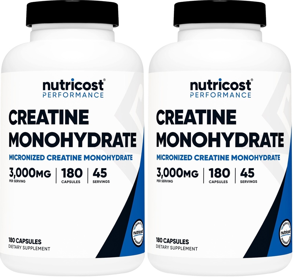 Nutricost Kretine Monohidrat 3.000 mg, 180 Capsules (750 mg Per Capsule) - Gluten Free, Non-GMO (Pack of 2)