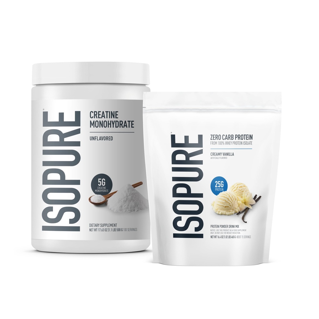 Sıfır Carb% 100 Pure Whey Isolate protein Toz, Kremy Vanilla, 25g proteini, 1 Lb, 14 Hizmet + Isopure 100% Saf Kretine Monohidrat Toz, 100 Hizmet