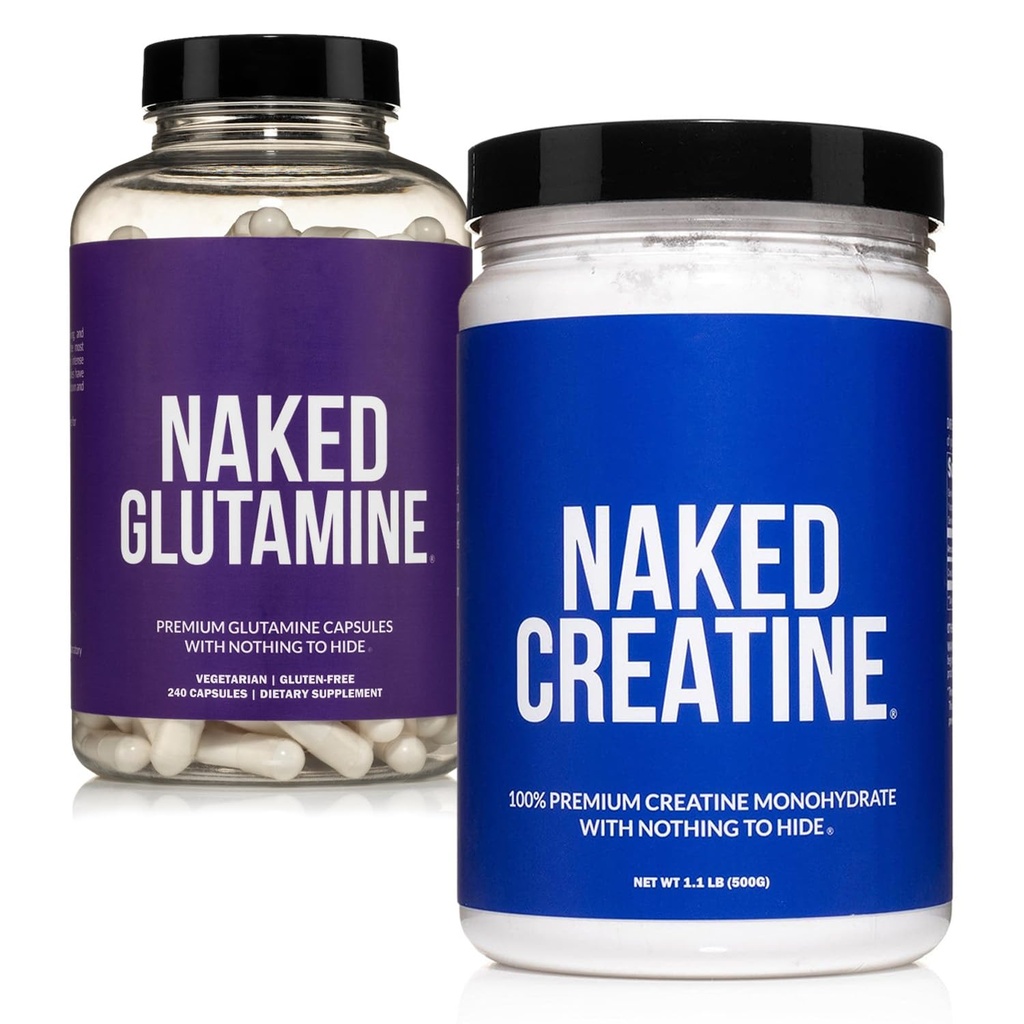 NAKED Pure Micronized Tinatine Monohidrat 100 Hizmet + Pure L-Glutamine 240 Capsules Sche: Vegan, Non-GMO, Gluten Free. Mini to Muscle Breakdown & Protein Synthesis. Hiçbir şey Yapay Hiçbir Şey