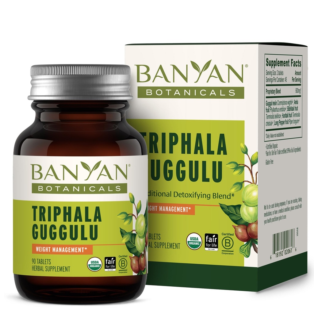 Banyan Botanicals Triphala Guggulu – Organik Triphala Supplement with Gugguluwear ca- Herbal Detox Supplement for Supporting Health Digestion* – 90 Tabletler – Non-GMO Sustainable Sourced Vegan