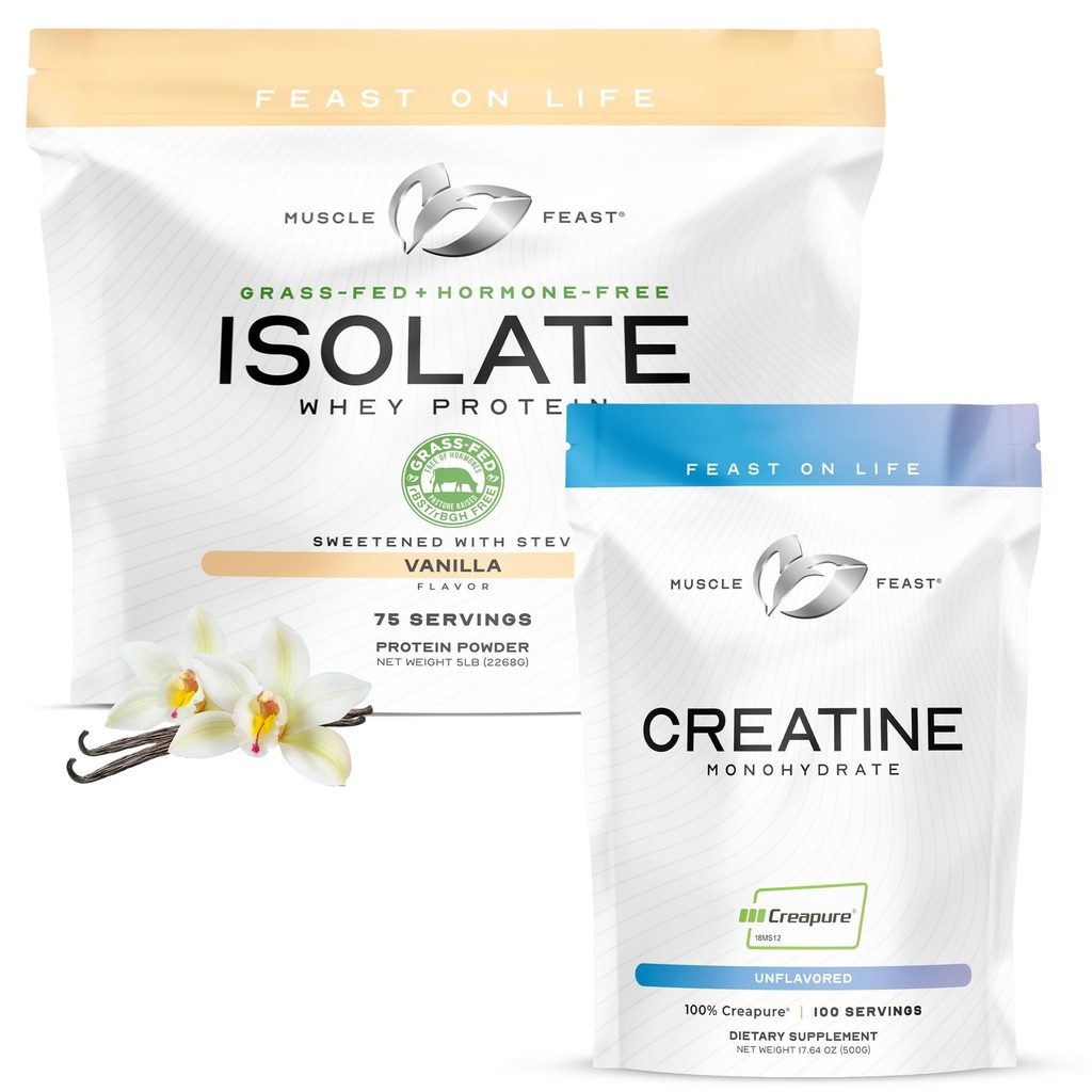 Kasbahçe (1994) – Krepure Kretine Monohidrat Toz Unflavored 500g (1 Unit) + Grass-Fed Whey Protein Isolate Vanilla 5lb (1 Unit), All Natural Hormon-Free Pasture Yükseltd