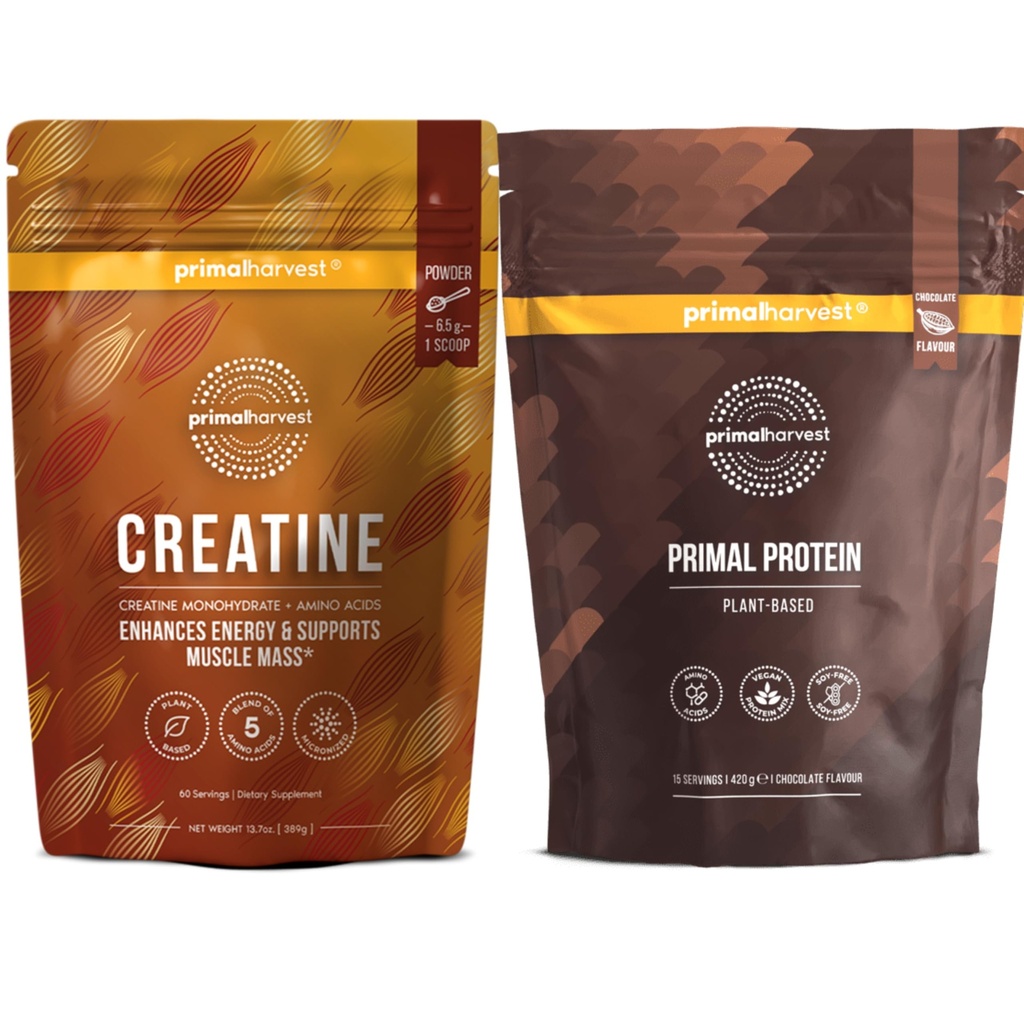 Primal Kretine Toz + Çikolata Protein Vegan Toz Paketi | 2Pack | Kas İnşa Et, Geliştirme ve Yakıt Performansı | 30 Her Şeye Hizmet Ediyor