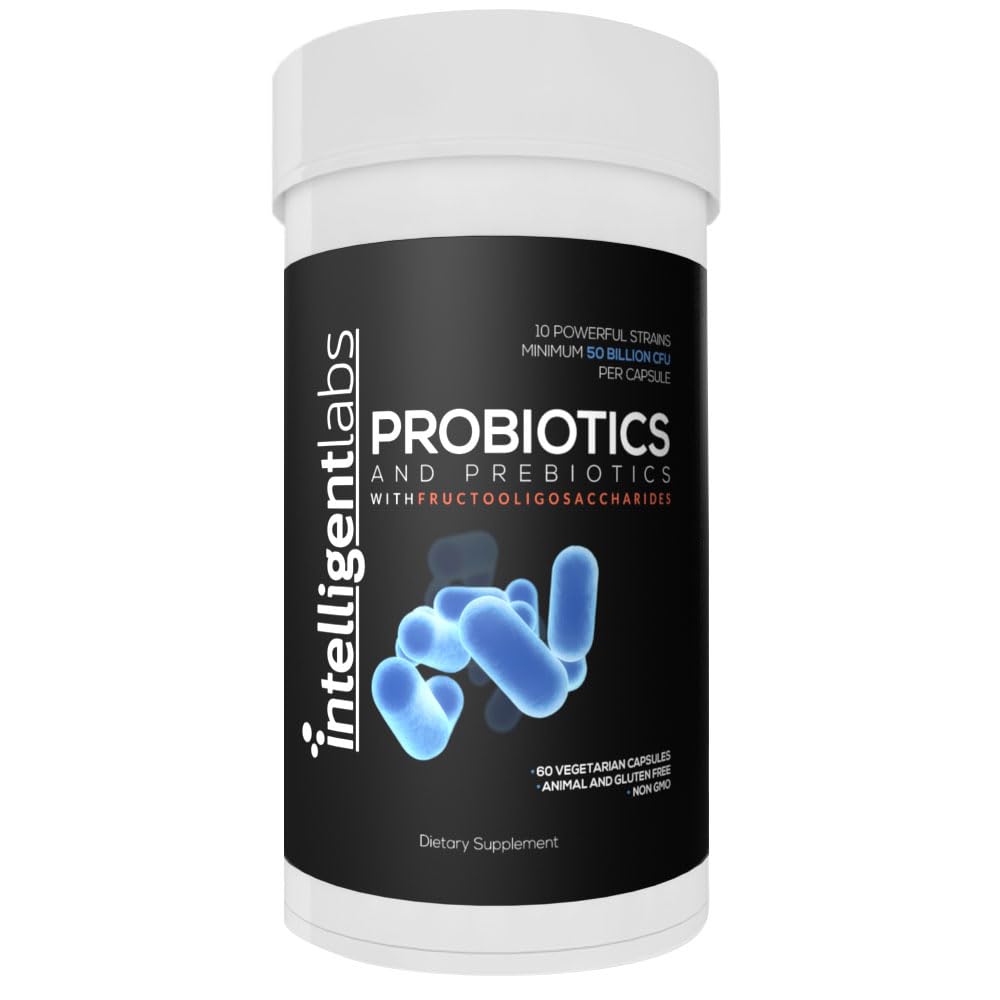 Akıllı Laboratuvarlar 50 Milyar CFU Probiyotik with Prebiyotiks, No Refrigeration Needed, with Sunfiber and FOS for 10x More effectiveness, 60 Days Supply Per Şişe, Third-Party