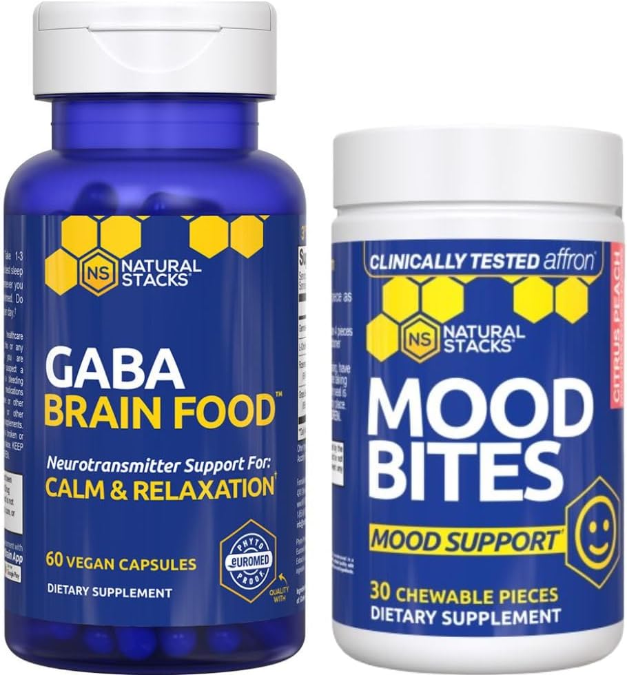 NATURAL STACKS Mood Bites + GABA Brain Food Sche - Supports Relaxation and Improv Mood* - 90 Total Pieces