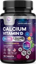 D3 Vitamini, Kalsiyum Tamam Vitaminleri, Bone, Dişler ve Immune Health Support, D for Women & Men, Nature's Absorbable Food Karbonate - 180 Tablet