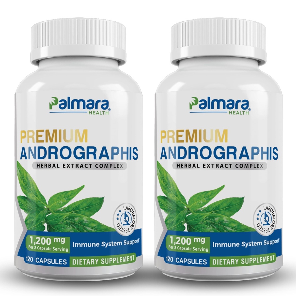 Palmara Health Premium Andrographis Paniculata Extract 2 Pack - 1200 mg (100 mg Andrographolides) hizmet başına, Non-GMO, Vegan, Gluten Free