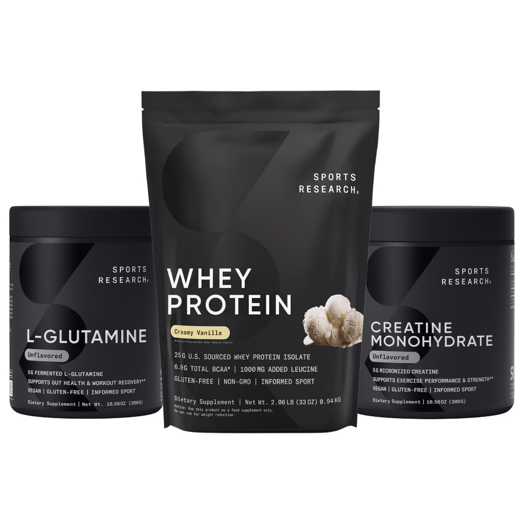 Sports Research® Recovery Matrix - Whey Isolate protein Toz 2.1lb + L-Glutamine 10.58 Oz Kretine Monohidrat 10.58 Oz