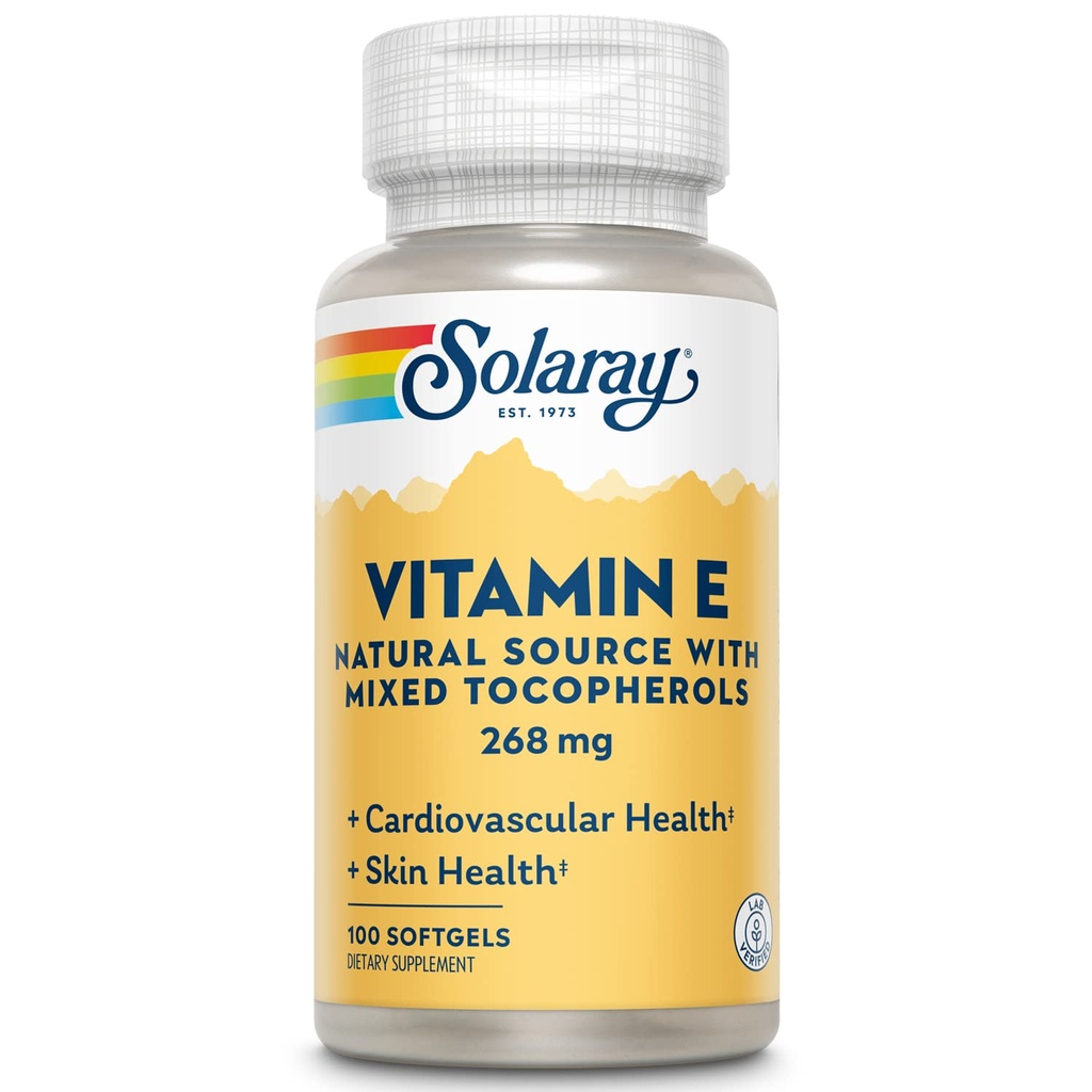 SOLARAY Vitamin E d-Alpha Tocopherol 268 mg (400 IU) | Heart & Skin Health, Antioksi Activity Support | 100ct