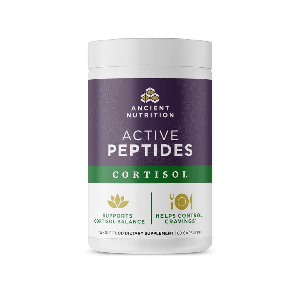 Ancient Nutrition Active Peptides Cortisol Support, Stress & Cravings Control Supplement with L-Theanine, Ashwagandha & Adaptogens, Supports Calm, Focus & Healthy Stress Response, Non-Stimulant