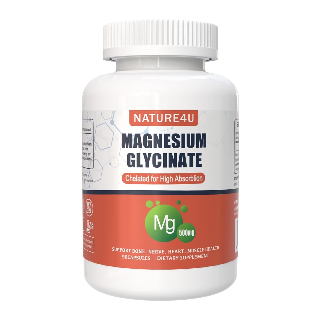 Magnezyum Glycinate 500 mg, yüksek Abpsiyon Tamamı için% 100 Chelate, Kas, Kalp, Asla ve Bone Support, 90 Capsules