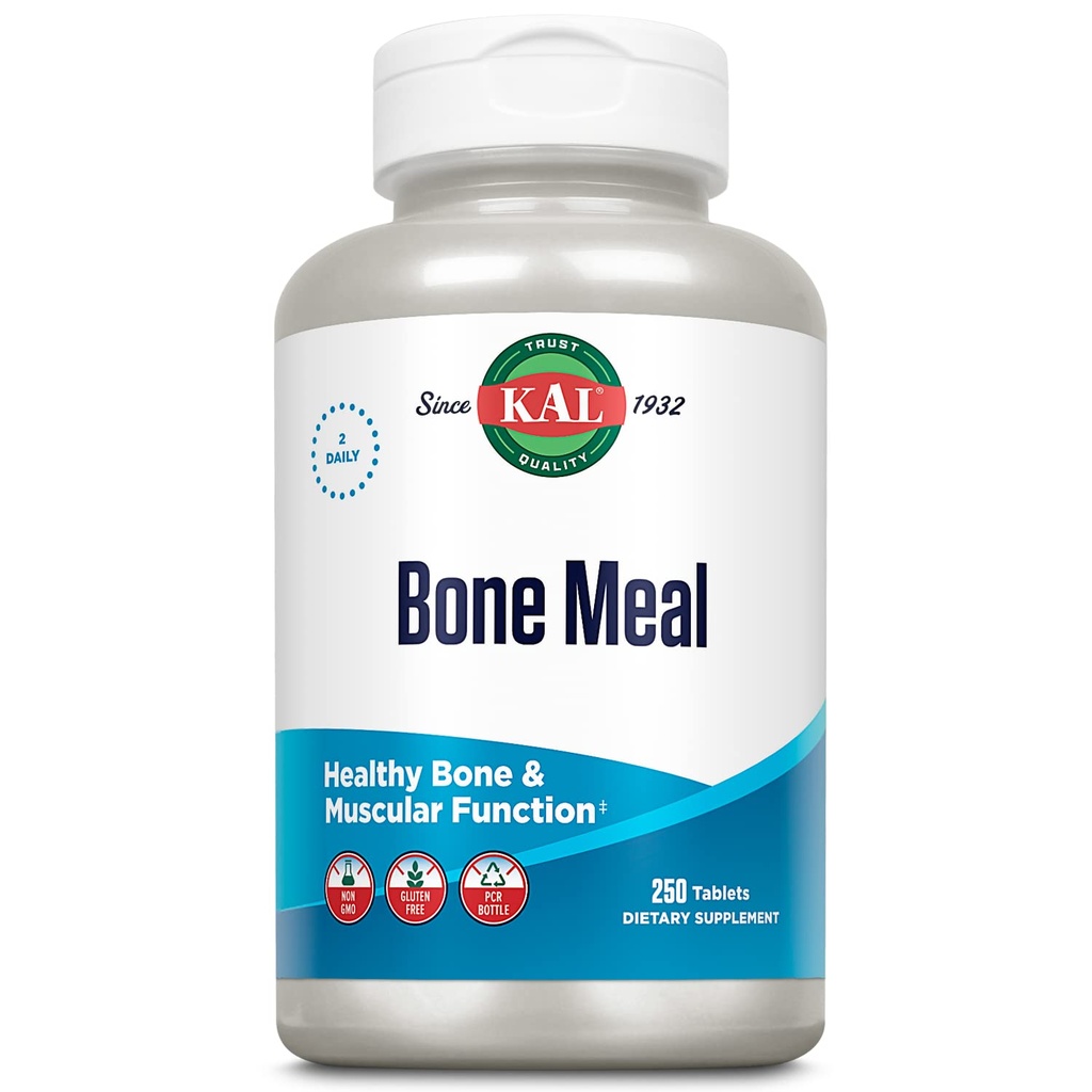 KAL Bone Meal Tabletler, Kalsiyum Tamam w/Magnesium, D3 ve K, Bone Health, Muscle ve Nerve Function Support, Hızlı Disintegration, Gluten Free, Non-GMO, 60-Day Garanti, 125 Serv, 250ct