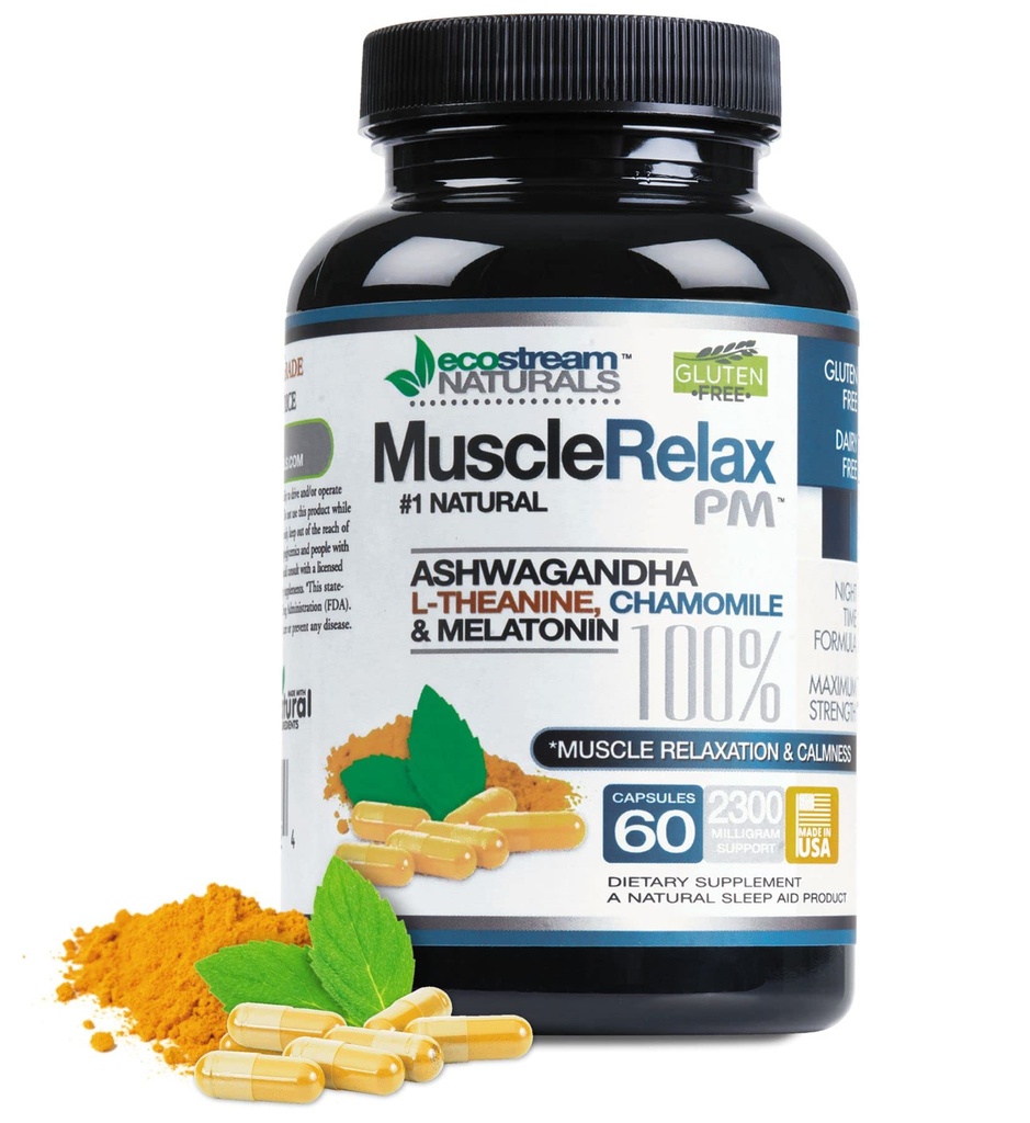 Natural Night-Time Support Muscle Relax PM - Over 2,300 Milligrams Strength - Ease Night Time Capsules Rest Support with Magnezyum, Ashwaganha, Valerian, Passion Flower Flower Flower Flower