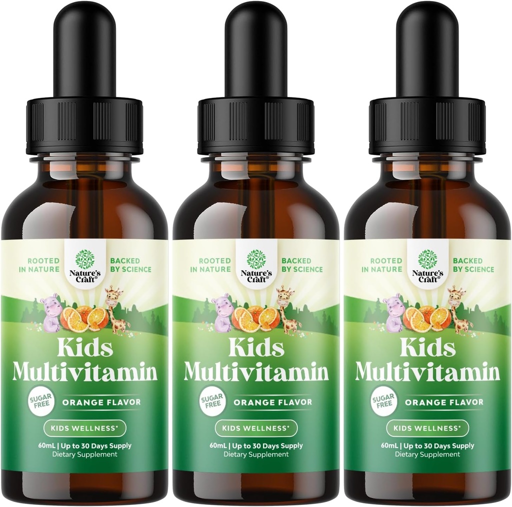 Çocuk Immunity Desteği için Doğas Craft Liquid Multivitamin - Yummy Toddler Multivitamin Supplement with a C D3 E B6 and D3 Sıvı Vitamins for Kids of All Ages - High Abxia (3 Pack)