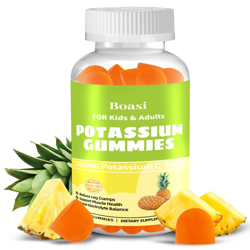90 Count 1200mg Potassium Chloride Gummies,Sugar Free Electrolyte Balance Gummies,Muscle Relief & Heart Health Potassium Supplement for Adults Women Men