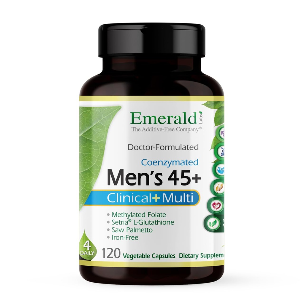 EMERALD LABS Men's 45+ Klinik Multi - Kapsamlı Destek, Bone & Heart Health * - Erkekler için tasarlanmıştır 45+ - Gluten-Free & Vegetarian - Sebze 120 Capsules (30-Day Supply)
