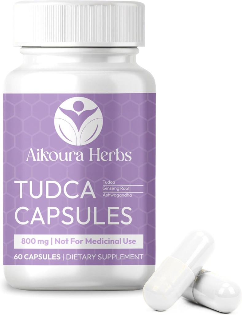 AIKOURA TUDCA 800 mg – Liver Support Supplement – 60 Vegan Capsules with Milk Butle, BTC & Ashwagandha – Gut & General Health'i destekler.