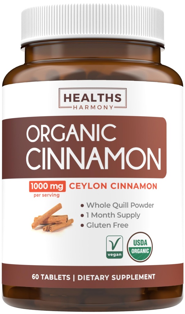 USDA Organik Ceylon Cinnamon Pills - Yüksek Potency Ceylon Cinnamon Supplement, Full Body Antioksi Desteği için 1000 mg ile hizmet vermektedir - Vegan Non-GMO cGMP Made & Lab Onaylandı (1 Ay Supply)