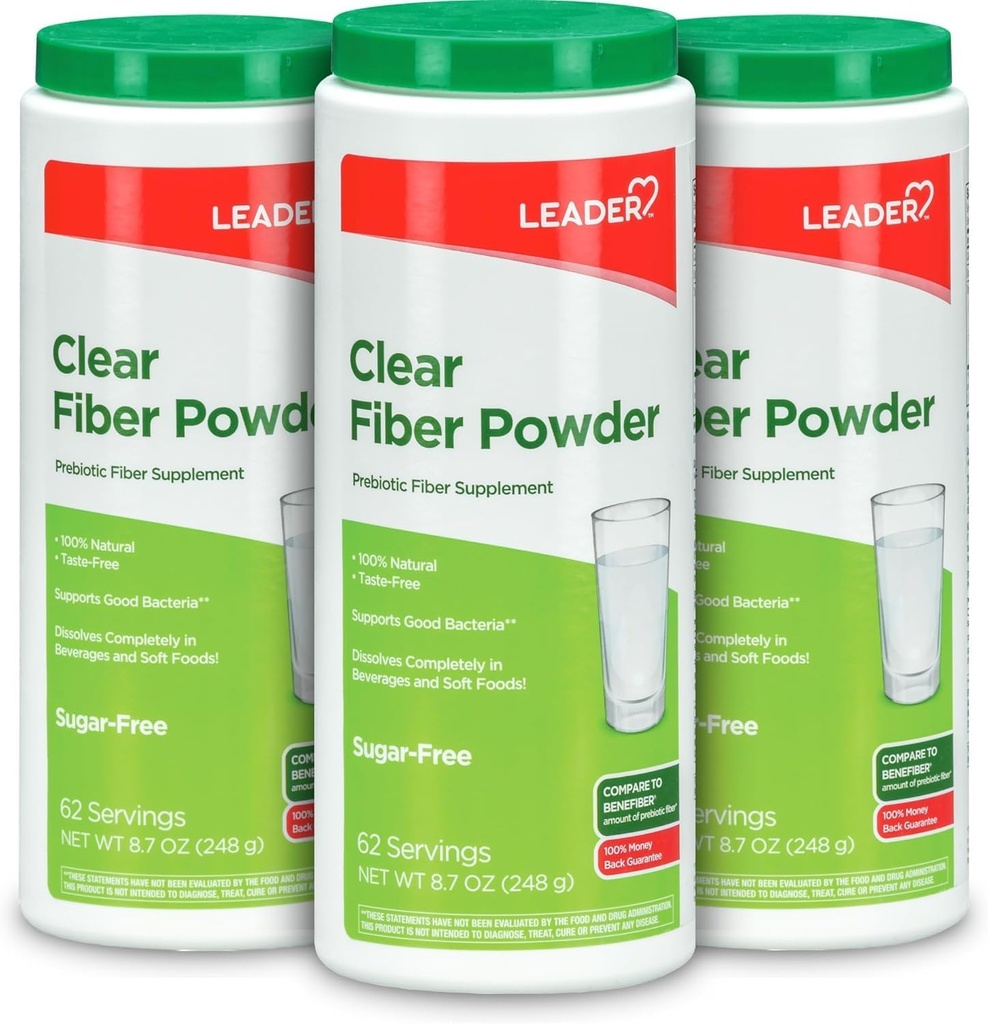 LEADER Prebiyotik Fiber Supplement Toz, 186 Hizmetler, Digestive Health, Sugar-Free, Clear & Taste-Free, Gluten Free, Unflavored, 8.7 OZ, (3 Pack)