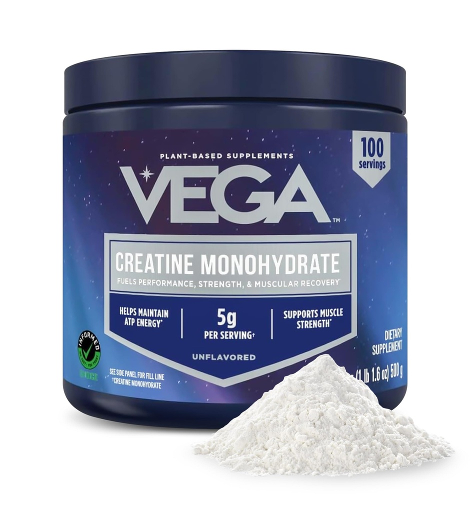 Vega Micronized Tinatine Monohidrat Toz, Unflavored – 5g Pure Vegan Erkekler ve Kadınlar, Güçlü, Performans ve Kas Büyüme, 100 Hizmet (17.6 oz)