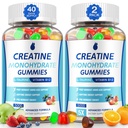 Erkekler ve Kadınlar için Kretine Gummies - 5g, Muscle Builder, Energy Boost & Pre-Workout Supplement, Low Sugar Taurine Chewable Gummy 2 Pack