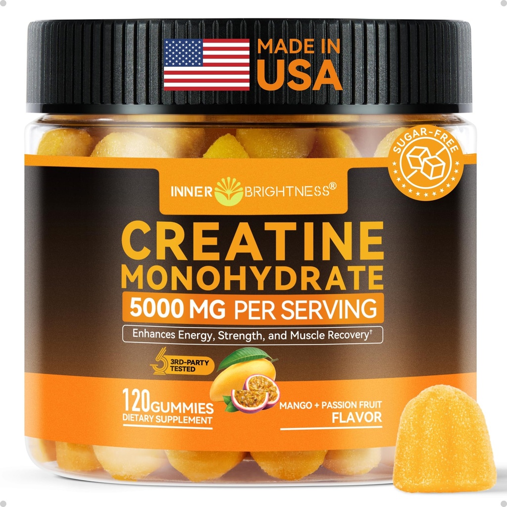Men & Women 5000 mg için İçsel Kreatin Monohidrat Gummies, 3. Parti Test Edildi, Kas Büyüme, Güçlü ve Enerji Desteği, Şeker Ücretsiz, Vegan, 120 Kont, Mango Tutkulu