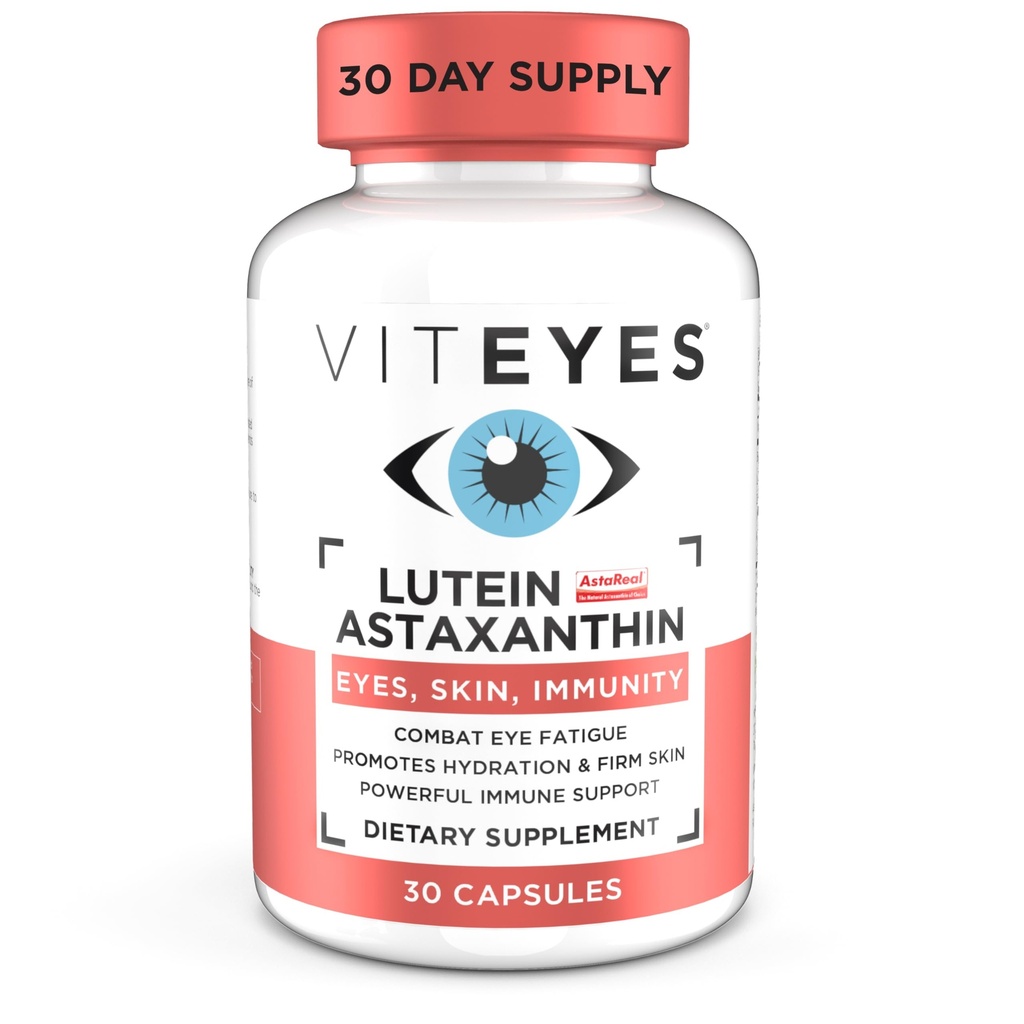 Viteyes Lutein & Astaxanthin – Relieve Eye Fatigue, Hydrate & Company Skin, Blue Light Protection, Immune Support, 20 mg Lutein, 4 mg Astaxanthin, Eyes, Trusted Brand, 30 Capsules