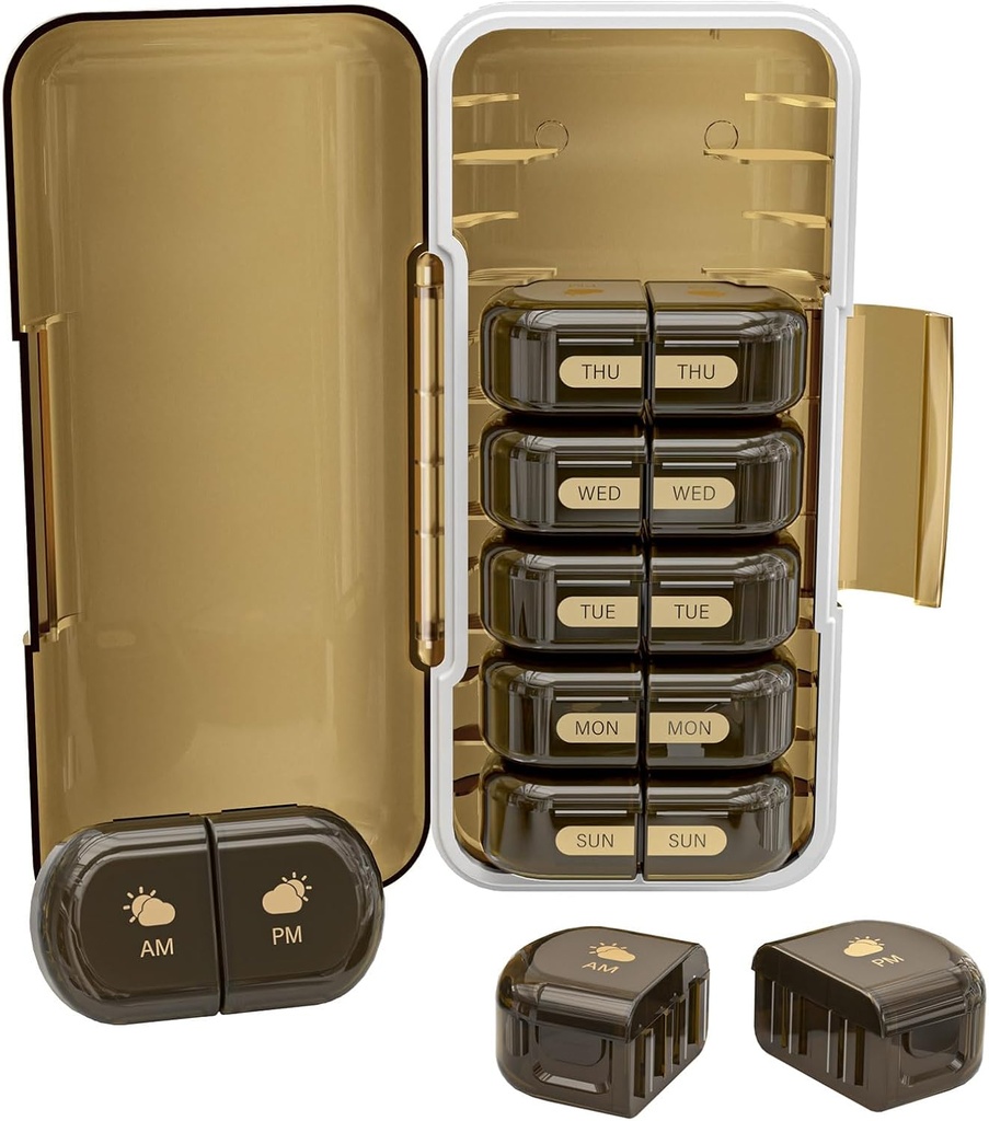 Haftalık Pill Organizer 2 Times a Day, Moisture-Proof, Detachable Karşılaştırmalar, AM PM Pill Box 2X 7 Gün, Seyahat Pill Organizer for Pills/Fish Oil/Medication /Vitamin /Supplements (Kahkadar)