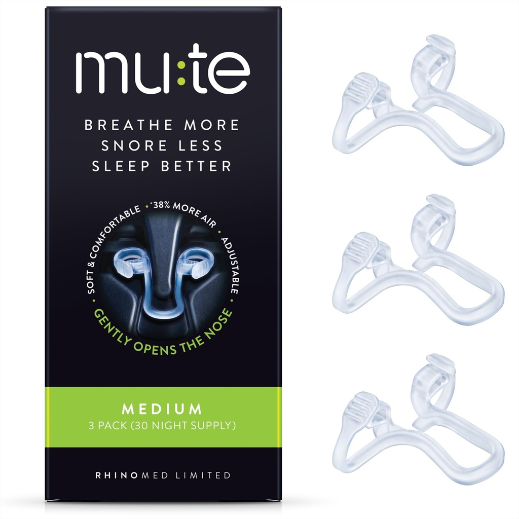 Rhinomed Mute Nasal Dilators for Sleep, Snoring Solution, Medium, 3 Pack | 75% Snore Less, Nasal Strip Alternative, Internal Nasal Dilator, Anti Snoring Device, 38% More Air, Drug-Free, Medical-Grade