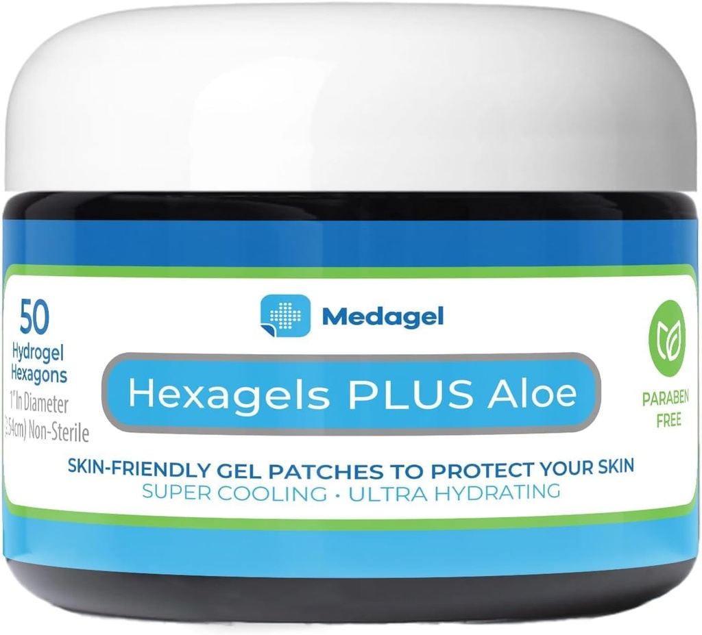 Hexagels Plus Aloe Vera - Fırka Önleme ve Soothing Burn Care için Advanced Healing Hydrogel Pads - Foot, Heel, Toe, & Ankle Protection, Pack of 50, 1-Inch Patches, by Medagel, Paraben Free Formula