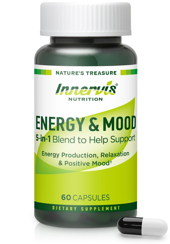 Enerji ve Mood Supplement – Enerjiyi güçlendirin ve Fatigue, Destek Rahatlama – 60 Capsules – Non-GMO, 3rd Parti Test Edildi – İçsel Beslenme Beslenme