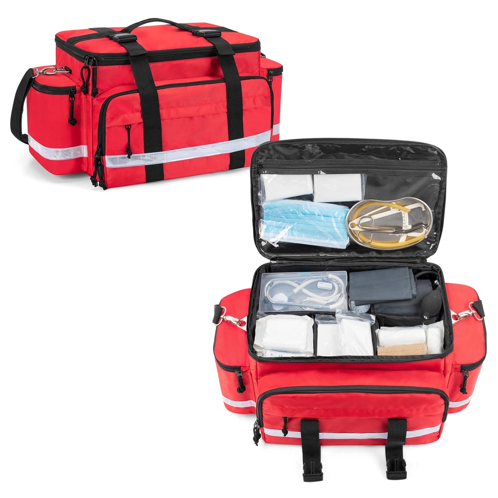 Damero Medical Supplies Bag, Emergency Responder Trauma Bag Medical Bag with Detachable Dividers and Top Buckles, Ideal for EMT, EMS, Paramedics, Red(BAG ONLY)