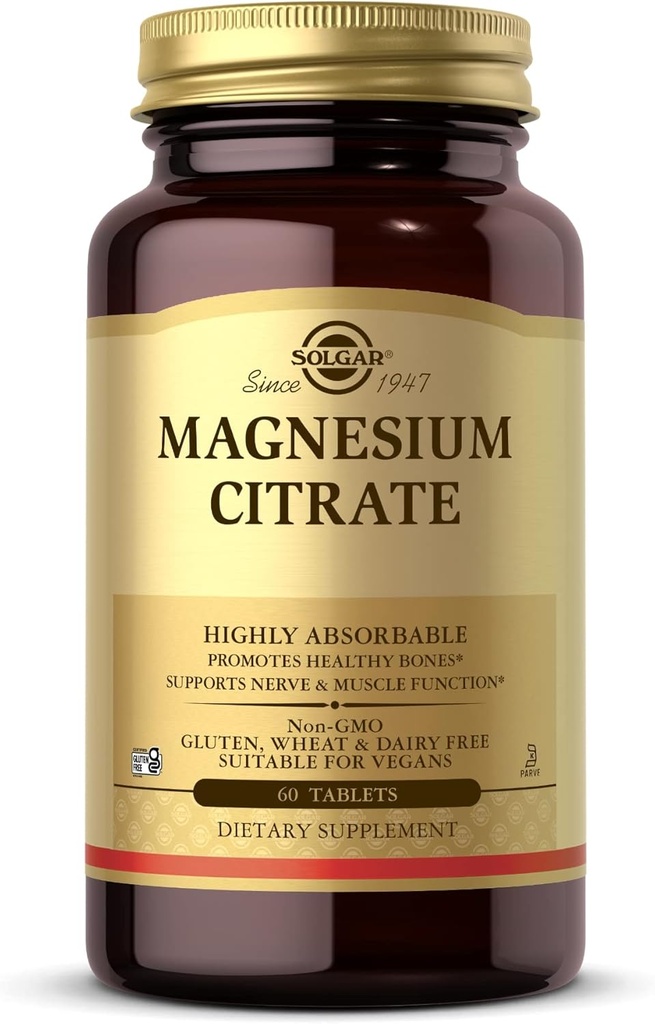Solgar Magnezyum Citrate - 60 Tablet - Sağlıklı Bones, Destekler Nerve & Muscle Function - Yüksek derecede Absorbable - Non-GMO, Vegan, Gluten Free, Kosher - 30 Hizmet