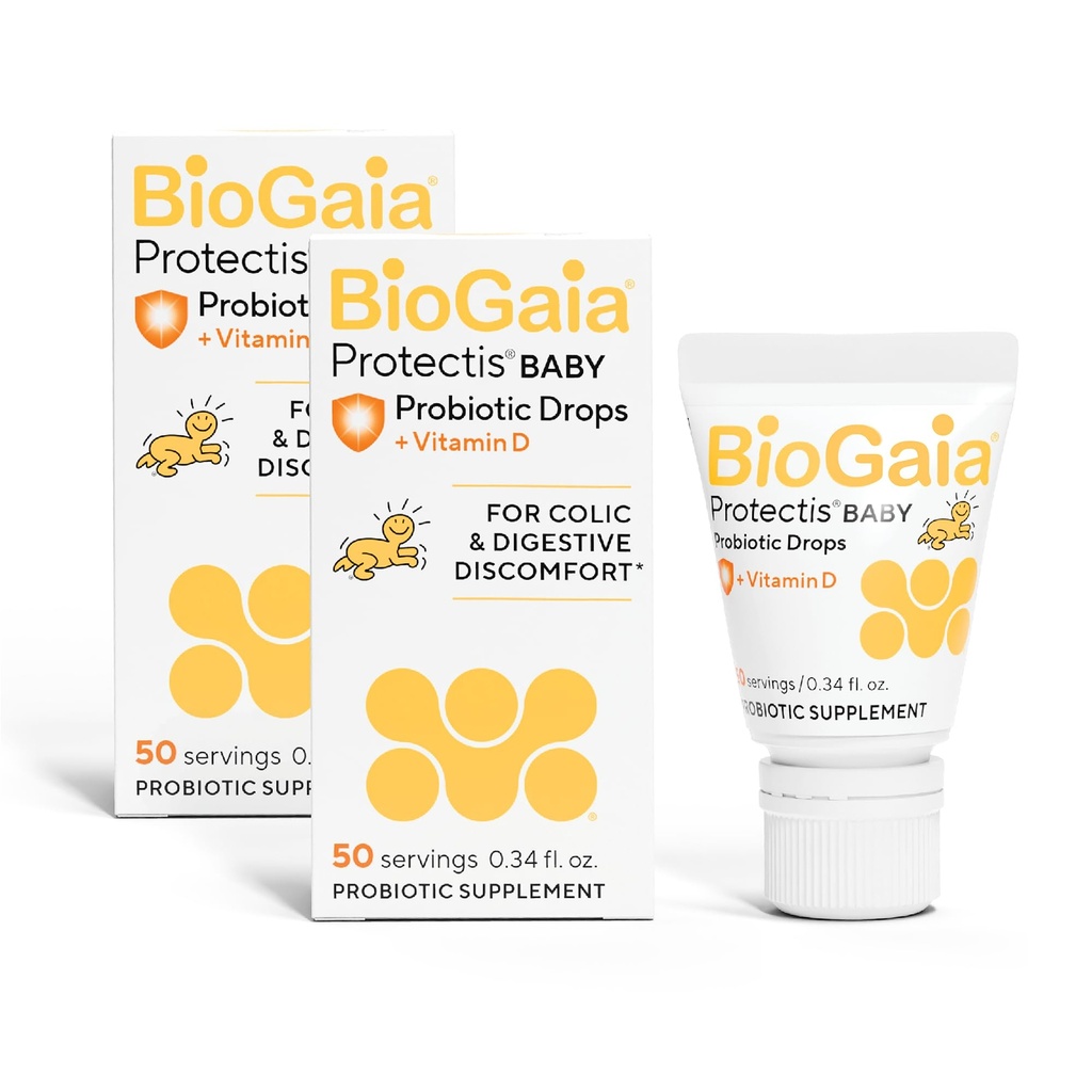BioGaia Baby Probiotic Drops - Colic & Gas Relief + Vitamin D, 50-Day Supply, Safe for Newborns, Reduces Crying, Fussing, Colic, Gas, Spit-ups & Constipation, No allergens, Dairy or Soy (Pack of 2)