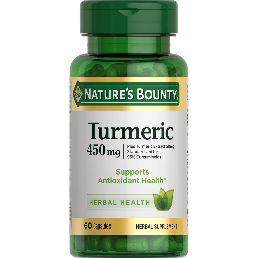 Nature's Bounty Turmeric Capsules, Herbal Supplement with Plant-Based Antioxidants, 450 Mg, 60 Ct