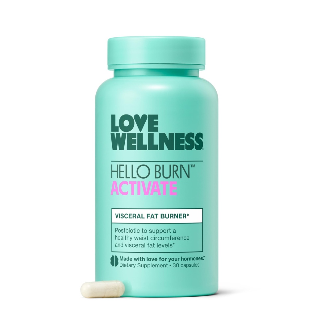 Love Wellness Hello Burn Activate | Destek Visceral Fat Burn with HT BPL1 Postbiyotik | Supports Health Waist Circumference, Longevity and Metabolic Wellness | 30 Count