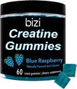 Bizi Creatine Gummys for Men & Women - 1g of Creatine Monohydrate per Gummy - Watermelon Flavor - Workout, Muscle Growth, and Recovery Supplement- Vegan & Gluten Free (60 ct) (Blue Raspberry)