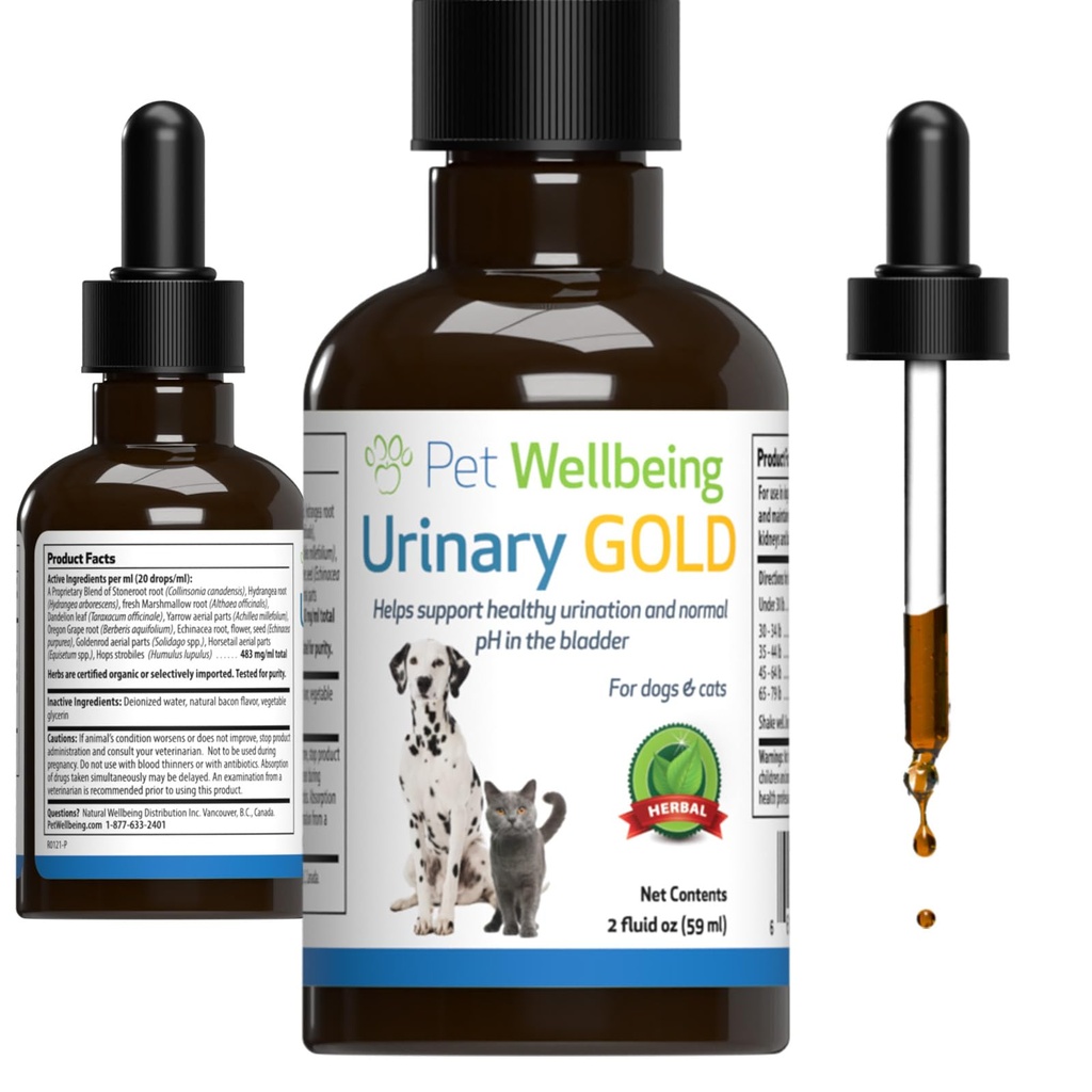 Pet Wellbeing Urinary Gold for Cats - Vet-Formulated Multi-Herb Urinary Tract Support - Feline Bladder Health & Urinary System Wellness - Holistic Cat Supplement - Liquid Formula 2 oz (59ml)
