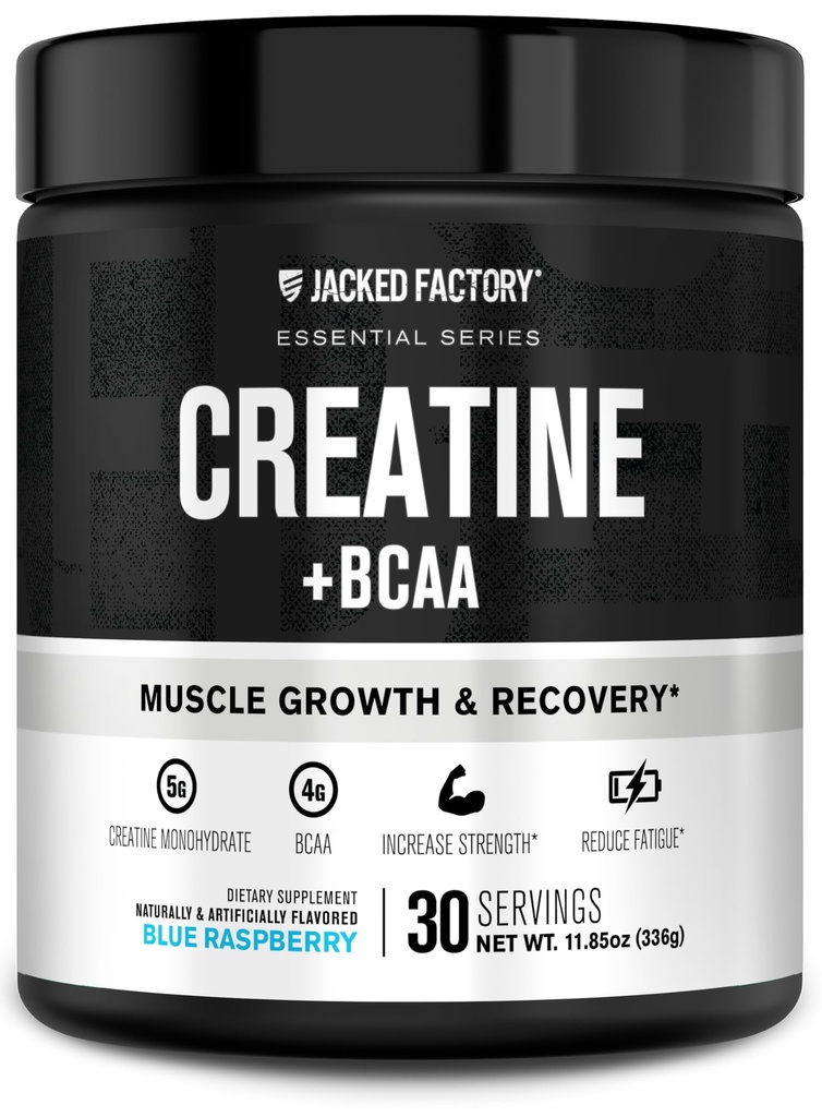 Jacked Factory Tinatine + BCAAs - The Tina Monohidrat + BCAA Tozu Yükselen Post-Workout Recovery, Performans, Lean Muscle growth, & Reduced Fatigue - 30 Hizmet, Blue Raspberry
