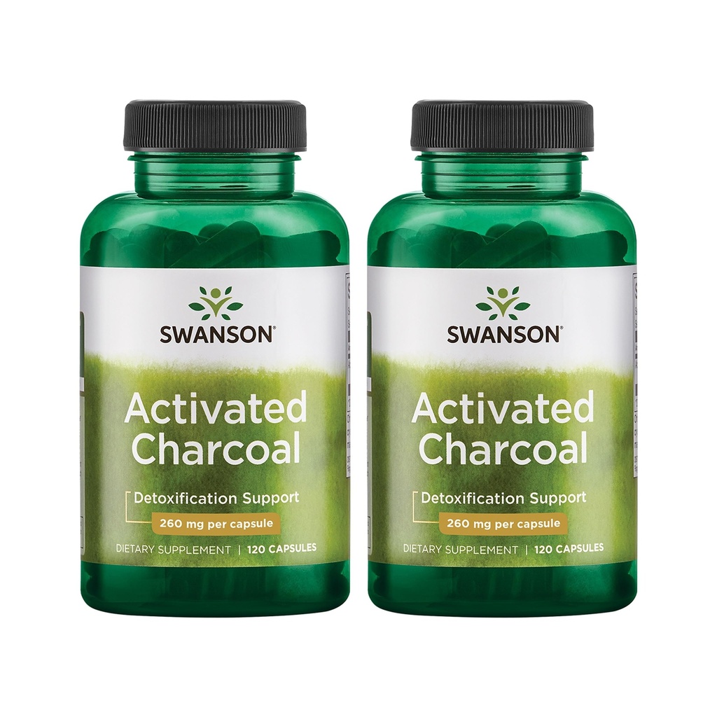 Swanson aktif Charcoal - Doğal Supplement Sağlıklı Absorpsiyon Destekleme - Bowel Düzenliliği Sağlamak - (120 Capsules, 520 mg per Service) 2 Pack