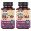 DEVA Vegan Tributyrin Supplement - Butyrate Precursor, Gut Barrier Support, Butyric Acid, 500 MG Vegan Capsules, Leaky Gut Support, Digestion, 90 Count (Pack of 2)