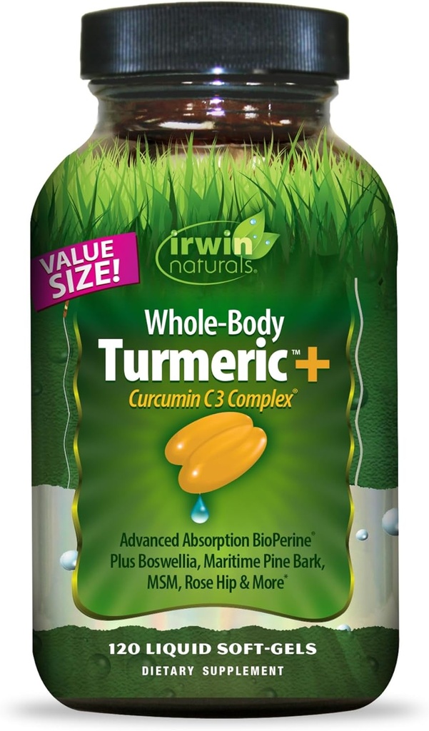 Irwin Naturals Whole-Body Turmeric + Curcumin C3 Kompleksi - 120 Liquid Soft-Gels - Boswellia, Maritime Pine Bark, MSM & Hip Rose