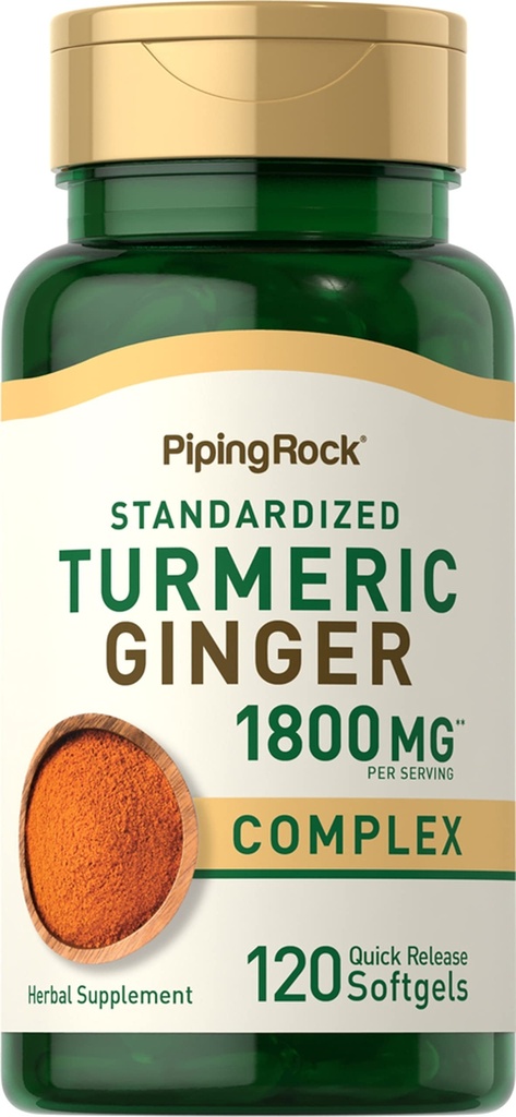 Piping Rock Turmeric ve Ginger Supplement | 120 Softgel Capsules | Black Pepper Extract | Herbal Extract Complex | Non-GMO, Gluten Free