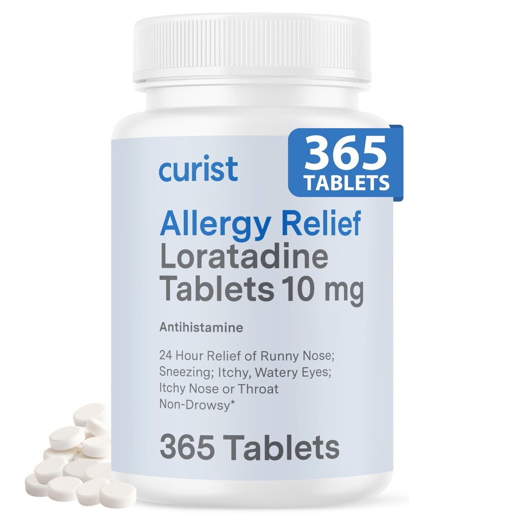 Curist Loratadine 10mg 365 Count - All Day Non Drowsy Allergy Medicine - 24 Hour Antihistamine Tablets for Runny Nose, Itchy Eyes, & Sneezing - Indoor & Outdoor Allergy Medicine for Adults